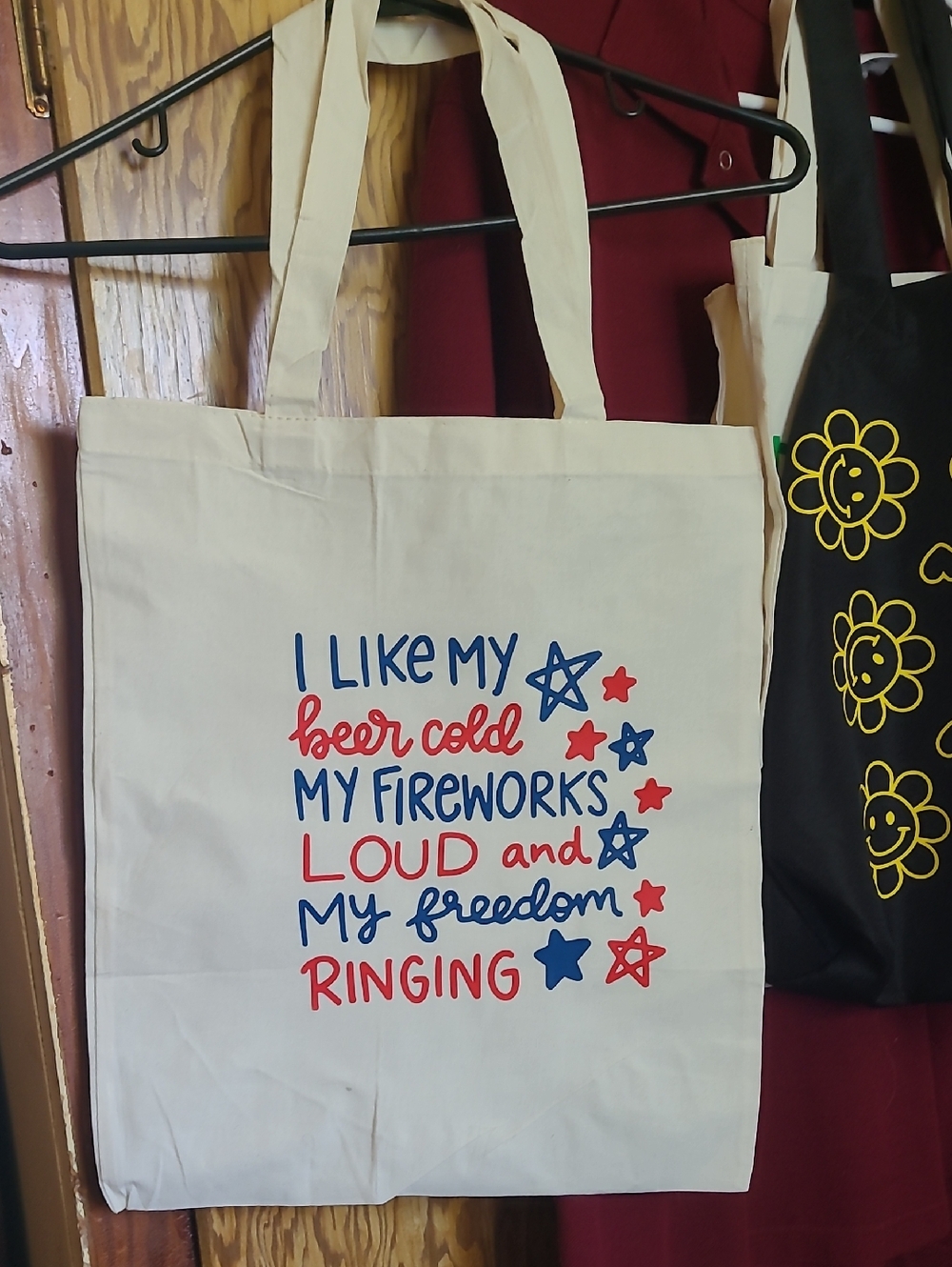 Patriotic Quote Canvas Tote - Red & Blue Text